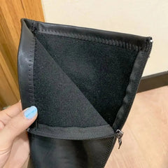 Aiertu Fashion Women Black Block High Heels Long Boots New Winter Warm Knee High Boots Soft Leather Thigh High Boots Shoes Aiertu