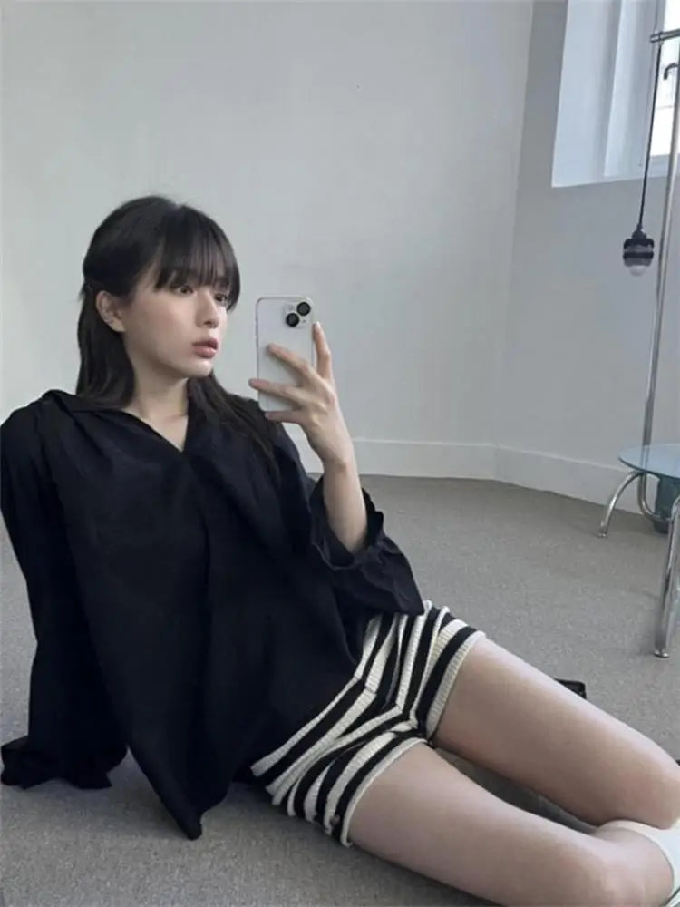 Aiertu Knitted Striped Boots Shorts Women Slim Elastic Waist Korean Style Casual Autumn Winter High Waist Ladies Shorts Chic Aiertu