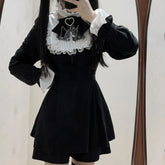 Japanese Punk Style Y2k Lolita OP Dress Women Vintage Elegant Ruffle Bow Lace Evening Party Dresses Female High Waist Slim Dress Aiertu