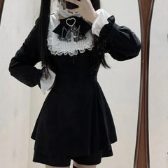 Japanese Punk Style Y2k Lolita OP Dress Women Vintage Elegant Ruffle Bow Lace Evening Party Dresses Female High Waist Slim Dress Aiertu