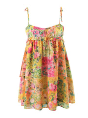 AIERTU - Summer Women Multicolor Floral Print Sling Short Dresses Sexy Sleeveless Female Holiday Boho Beach Robe Aiertu