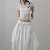 AIERTU - Retro Chinese Three-dimensional Jacquard Rose Simple Texture Short-sleeved Slim T-shirt Top Short Style Aiertu
