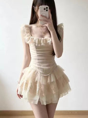 AIERTU - Japanese Sweet Kawaii Dresses Women Chic Y2k Design Cute Pink Mini Dress Harajuku Fashion Princess Birthday Party Lovely Outfits Aiertu