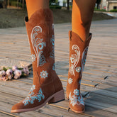 Aiertu Women's Boots Winter New Embroidered Long Tube Boots Low Heel Calf Waterproof Cold Resistant Comfort Fashion Knight Boots Aiertu