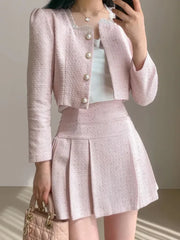 Aiertu High Quality 2024 spring Small Fragrant Two Piece Set Women Outfit Short Jacket Coat + Skirt 2 Piece Sets Conjuntos Cortos Aiertu