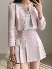 Aiertu High Quality 2024 spring Small Fragrant Two Piece Set Women Outfit Short Jacket Coat + Skirt 2 Piece Sets Conjuntos Cortos Aiertu