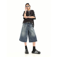 Aiertu Fashion Harajuku Vintage High Waist 2000S Blue Denim Shorts Women's Casual Loose Fit Y2K Punk Streetwear Style Baggy Shorts Aiertu
