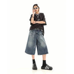 Aiertu Fashion Harajuku Vintage High Waist 2000S Blue Denim Shorts Women's Casual Loose Fit Y2K Punk Streetwear Style Baggy Shorts Aiertu