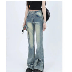 Aiertu Ribbon design slim denim Retro High Street Flare Jeans for Women's Spring New High Waist Slim Bow Design Baggy Vintage 90s Aesthetic Y2k Pants Aiertu