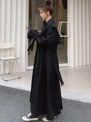 Spring Autumn Extra Long Flowy Oversized Casual Trench Coat for Women Belt Double Breasted Loose Korean Fashion Aiertu