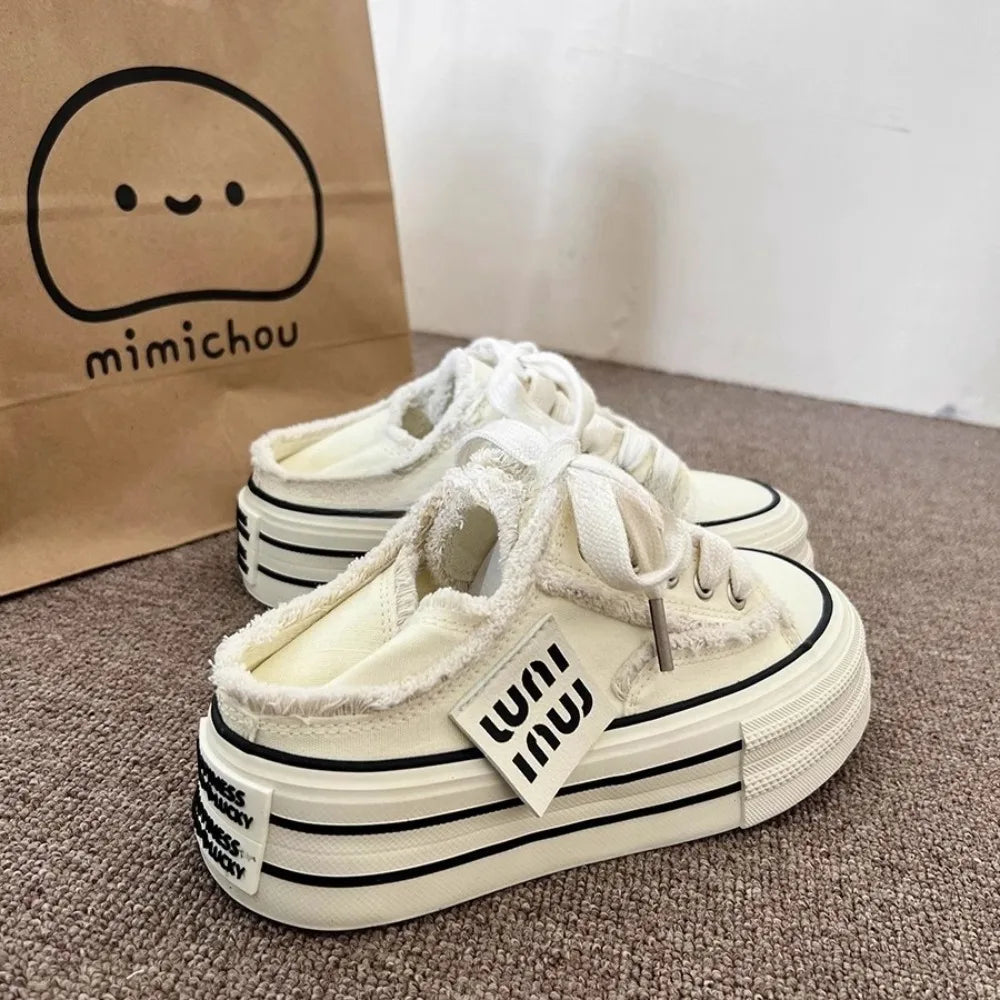 Aiertu Fashion Casual Canvas Shoes for Women 2024 Spring Autumn New Designer Half Slipper Shoes Female Platformm Sneakers Ladies Aiertu