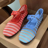 AIERTU - Spring Summer Women's Plaid Mesh Mary Jane Shoes Round Toe Slip on Ballet Flats Breathable Casual Shoes for Daily Party Aiertu