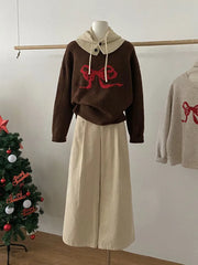Aiertu Sweet Knitted Sweater Women Oversized Bow Embroidery Pullover Korean Fashion Casual Jumper All-Match Autumn Winter High Street Aiertu