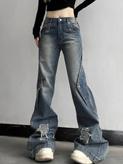 Aiertu Y2K Harajuku Wide Leg High Waist Flared Jeans Slim Ripped Pants Winter Women's Vintage Streetwear Style Denim Trouser Aiertu