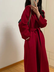 Aiertu Autumn and Winter Women's Casual Solid Color Long Loose Coat Aiertu