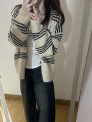 Aiertu Patchwork Contrast Color Striped Knitted Cardigans Women Y2k Aesthetic Single Breasted Coats New Streetwear Casual Loose Sweater Aiertu