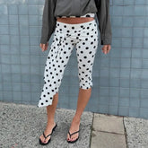 AIERTU - European and American Fashion New Summer Polka-dot Digital Print Straps and Navel-baring Slim Fit Three-quarter Casual Pants Aiertu