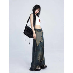 Aiertu Women Blue Cargo Jeans Baggy Vintage 90s Aesthetic High Waist Cowboy Pants Harajuku Denim Trousers Y2k Trashy 2000s Clothes 2024 Aiertu