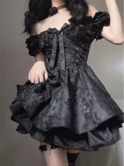 Aiertu Gothic Goth Harajuku Bandage Dress Sexy Off Shoulder Lace Mesh Mini Short Dresses Party Elegant Summer Outfits Aiertu