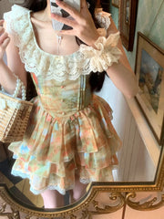 Aiertu Lolita Kawaii Lace Print Dress Women Casual Sweet Y2k Mini Dress Even Party Beach Style Korean Fashion Dress 2000s Aesthetics Aiertu