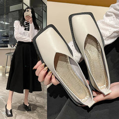 Aiertu 2024 Flat Shoes Women Square Toe Single Shoes Simple Temperament Leather Shoes Spring Autumn 4 Colors Aiertu