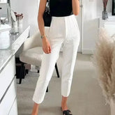Aiertu Women Fashion With Pockets Casual Basic Solid Pants Vintage High Waist Zipper Fly Female Ankle Trousers Pantalones Mujer aiertu
