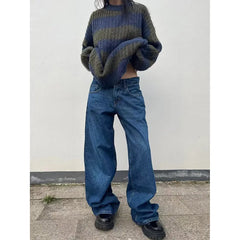 Aiertu Blue Women Jeans High Waist Fashion American Vintage Streetwear Y2K Ripped Wide Leg Jean Female Denim Trouser Baggy Denim Pants Aiertu