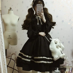 Aiertu 2024 Harajuku Japanese Kawaii Sweet Lolita Dresses Vintage Retro Party Femme Robe Bowknot Cute Cosplay Dress Aiertu