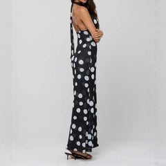 AIERTU - Elegant Polka Dot Spaghetti Straps V-Neck Sleeveless Suspender High Waist Slim Maxi Long Dress Evening Gown Party Dress Beach Aiertu