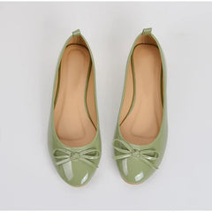Women's Casual Patent Leather Korean Shoes Ladies Bowknot Shallow Elegant Female Moccasins Summer Autumn Flats Shoe Aiertu