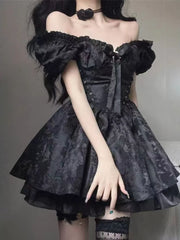 Aiertu Gothic Goth Harajuku Bandage Dress Sexy Off Shoulder Lace Mesh Mini Short Dresses Party Elegant Summer Outfits Aiertu