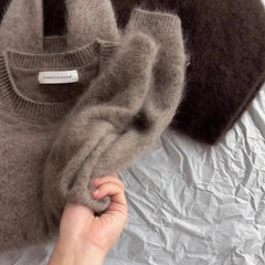 AIERTU - Oversized Mohair Round Neck Pullover Sweater Women's Autumn Winter Plus Size Soft Knitted Top Chic Casual Outerwear Inner Wear Aiertu