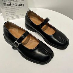 Aiertu Back to school Flats Split Toe Shoes Black Leather Loafer Brown Size 40 Fashion Buckle Mary Janes Flat Ninja Shoe Women Aiertu
