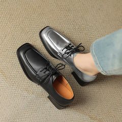 Aiertu NEW Spring/Autumn Women Shoes Square Toe Women Loafers Chunky Heel Shoes Split Leather Shoes for Women Retro Lace up Women Pumps Aiertu