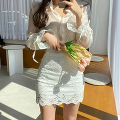 Aiertu Lace Skirts for Woman Wrap White Tight Women's Skirt Midi Clothes Korean Style Premium High Quality Vintage Trend Stylish aiertu