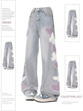 Aiertu Women Jeans with Heart Vintage Y2k 90s Aesthetic Baggy Denim Trouser 2000s Harajuku Kawaii Wide Cowboy Pants Trashy Clothes Aiertu