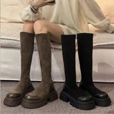 Vintage Stretch Women Knee High Boots Fashion Slip On Shoes Autumn Winter Thick Heel Ladies Morder Long Booties Aiertu