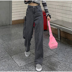 Aiertu High Waist Side Tie Long Jeans Pants Aiertu