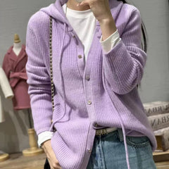 Aiertu 100% Pure Wool Sweater Women's Clothing Knitted Cardigan Autumn Winter New Casual Hooded Cardigan Loose Korean Long Sleeved Top Aiertu