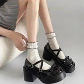 Aiertu Back to school Women's Chunky Heel Mary Janes Shoes Spring Round Toe Pumps Platform Shoes for Women Dress Students Women's Lolita Heeled Shoes Aiertu
