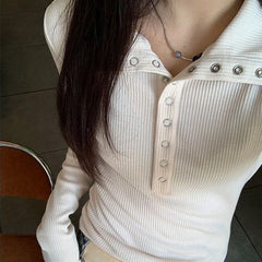 Aiertu Button Up Women's Knitted Sweater Y2K Long Sleeve Slim Fit Pullovers for Women Autumn Winter All Match Bottoming Tops Aiertu