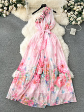 Aiertu Chic Fashion Women Summer Floral Print Ruffles Skew Collar Off Shoulder Dresses Slim Elegant Pleated Vestidos Mujer Aiertu