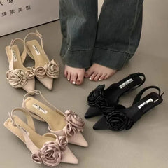 New Brand Women Sandal Fashion Flower Ladies Elegant Dress Slingback Shoes Thin Low Heel Dress Mules Pumps Aiertu