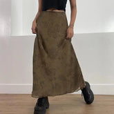 Aiertu Vintage Long Skirt Women Floral Print Low Rise Ladies Midi Skirts Y2K High Street Retro Aesthetic Casual Mesh Skirts Aiertu