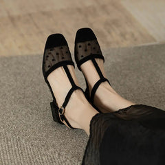 Aiertu Footwear Lace Sandals for Women Clear Transparent Summer Closed Black Ladies Shoes with Medium Heels Sale Comfort Casual H Aiertu