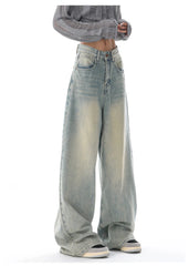 Aiertu American Vintage Y2K Wide Leg High Waist Straight Jeans Pants Women's Casual Baggy Grunge Streetwear Style Denim Trouser Aiertu