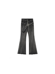 Aiertu Women's Y2k Flare Jeans Baggy Harajuku Korean Black Gothic Denim Trousers Japanese 2000s Style Jean Pants Vintage Trashy Clothes Aiertu