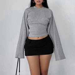 AIERTU - Casual Simple Long Sleeve Round Collar Solid Streetwear Women T-shirts Loose Early Autumn Basic Club Tops Clothing Aiertu