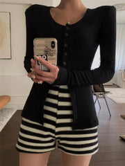 Aiertu Knitted Striped Boots Shorts Women Slim Elastic Waist Korean Style Casual Autumn Winter High Waist Ladies Shorts Chic Aiertu