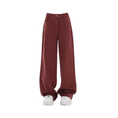 Aiertu Women Red Jeans Harajuku Vintage 2000s Y2k Baggy Denim Trousers Harajuku Oversize Wide Cowboy Pants 90s Trashy Punk Clothes Aiertu